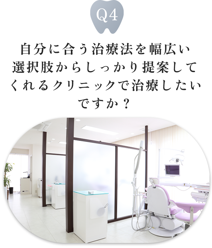 自分に合う治療法を幅広い選択肢からしっかり提案してくれるクリニックで治療したいですか？