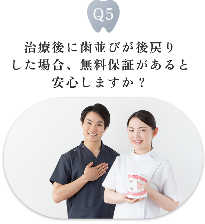 治療後に歯並びが後戻りした場合、無料保証があると安心しますか？